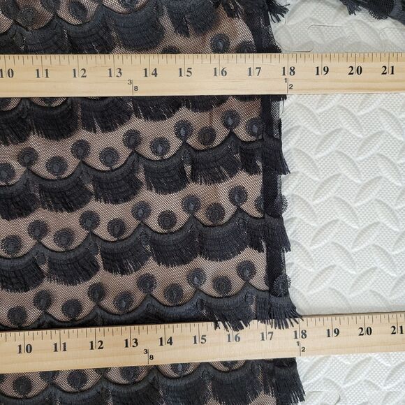 Trina Turk Mini Dress Size 2 Black Fringed Embroidered Lace Off Shoulder - Picture 10 of 11